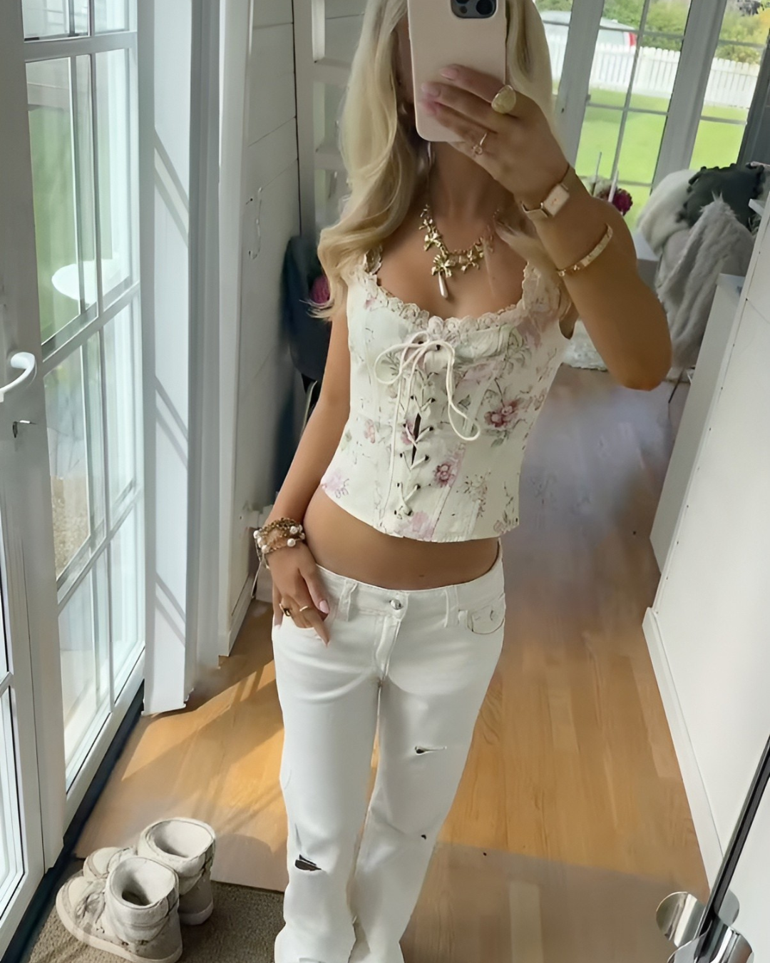 Floral corset top with lace
